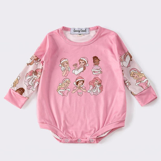 Pink Christmas Princess Print Baby Girl Bubble