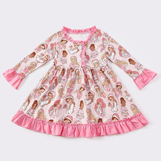 Pink Christmas Princess Print Dress