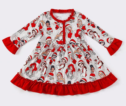 Red Christmas Princess Print Pajama Gown