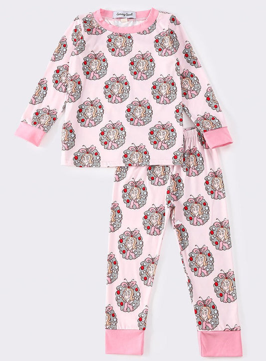 Pink Christmas Lou Who Print Girl Pajamas Set