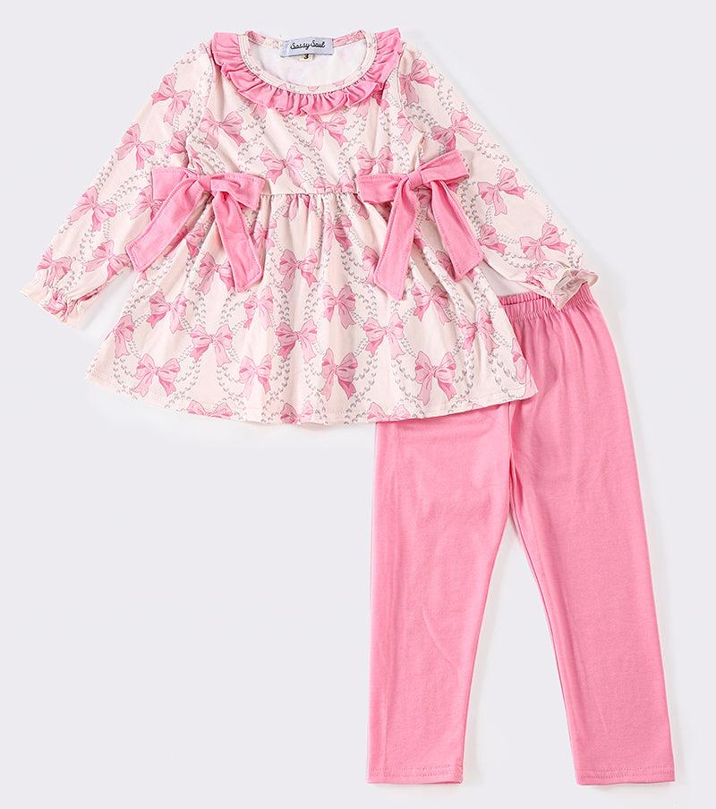 Liza Pink Bow Print Girl Pants Set