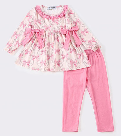 Liza Pink Bow Print Girl Pants Set