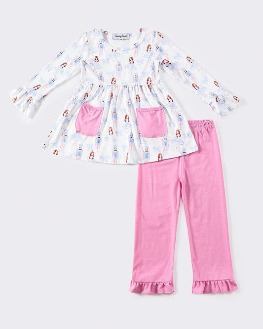 Pink Ballet Print Girl Pants Set