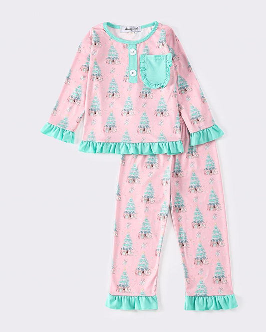 Christmas Tree Print Girl Pajamas Set