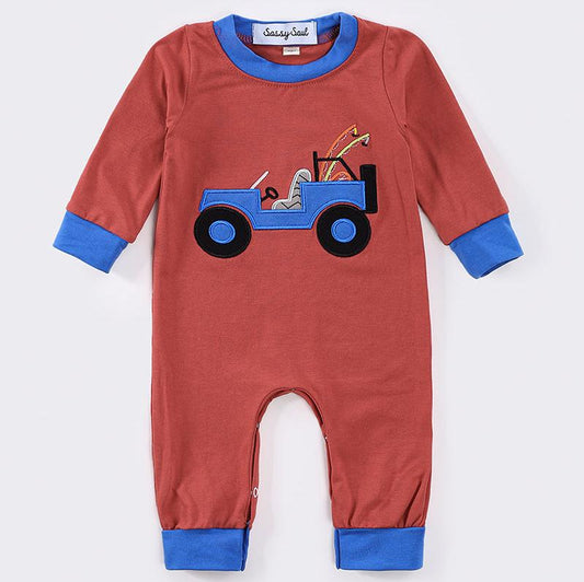 Fishing Truck Applique Red Boy Romper