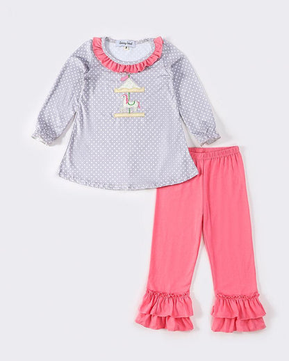 Carousel Applique Polka Dot Girl Set