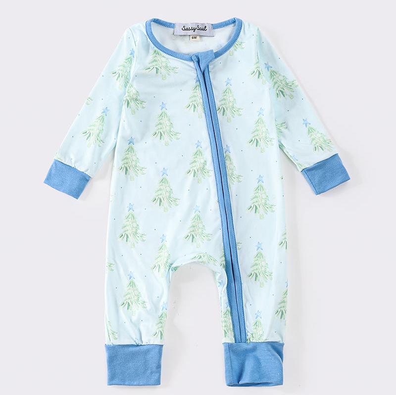 Christmas Tree Blue Boy Romper