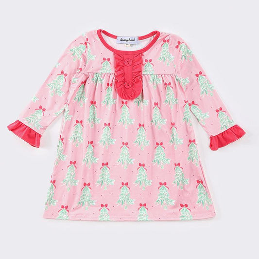 Christmas Tree Print Pink Pajama Gown