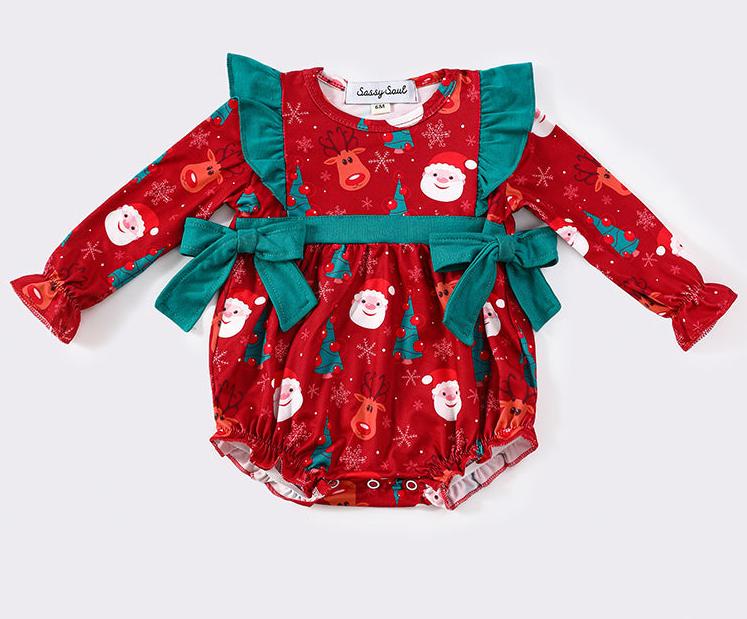 Red Christmas Print Ruffle Bubble