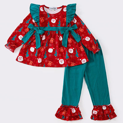 Red Christmas Print Girl Set