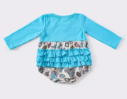 Blue Cindy Princess Print Ruffle Girl Bubble