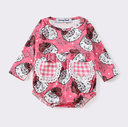 Western Santa Print Pink Baby Bubble