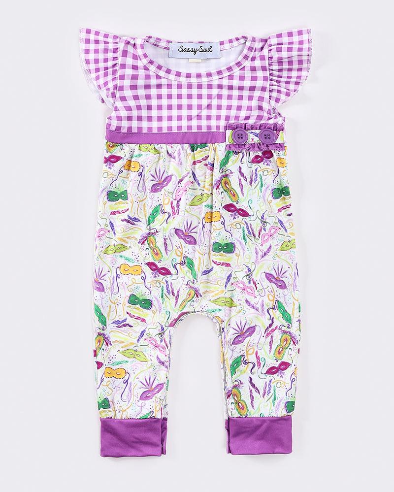 Purple Plaid Mardi Gras Girl Romper