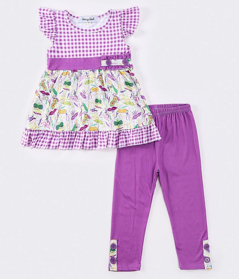 Purple Plaid Mardi Gras Girl Set