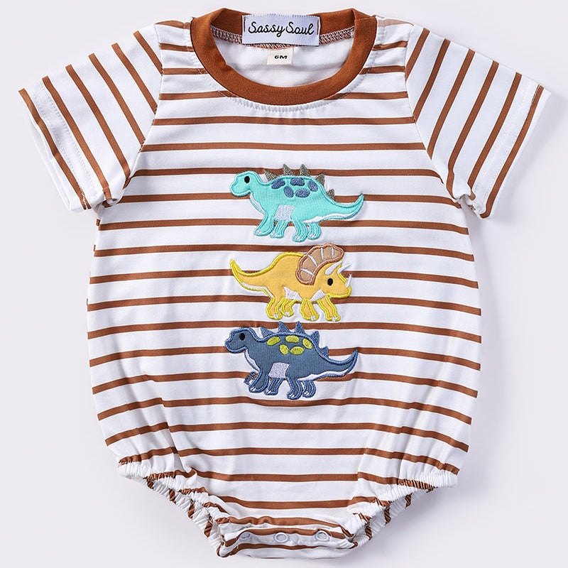 Dinosaur Applique Brown Stripe Boy Bubble