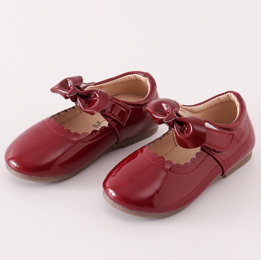 Mary Jane Shoes with Bow - Maroon