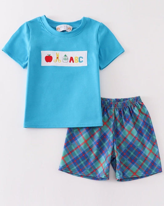 ABC Embroidered Teal Plaid Set - Gibs+Grady