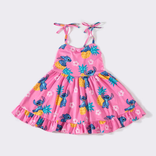 Aloha Character Print Pink Ruffle Dress - Gibs+Grady