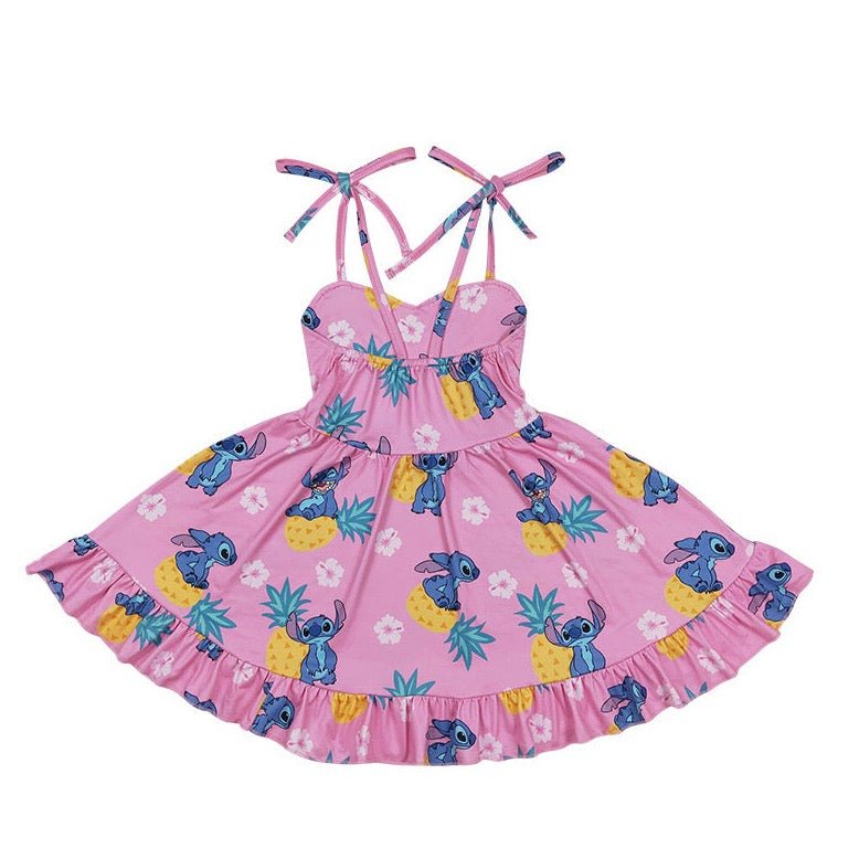 Aloha Character Print Pink Ruffle Dress - Gibs+Grady