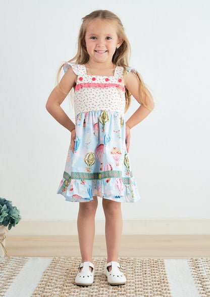 Amora Balloon Print Floral Flutter Trim Dress - Gibs+Grady