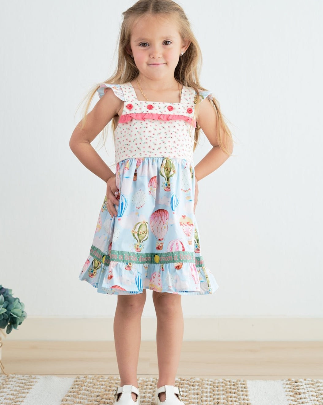 Amora Balloon Print Floral Flutter Trim Dress - Gibs+Grady