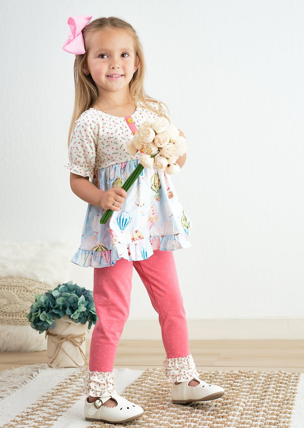 Amora Balloon Print Floral Ruffle Girl Set - Gibs+Grady