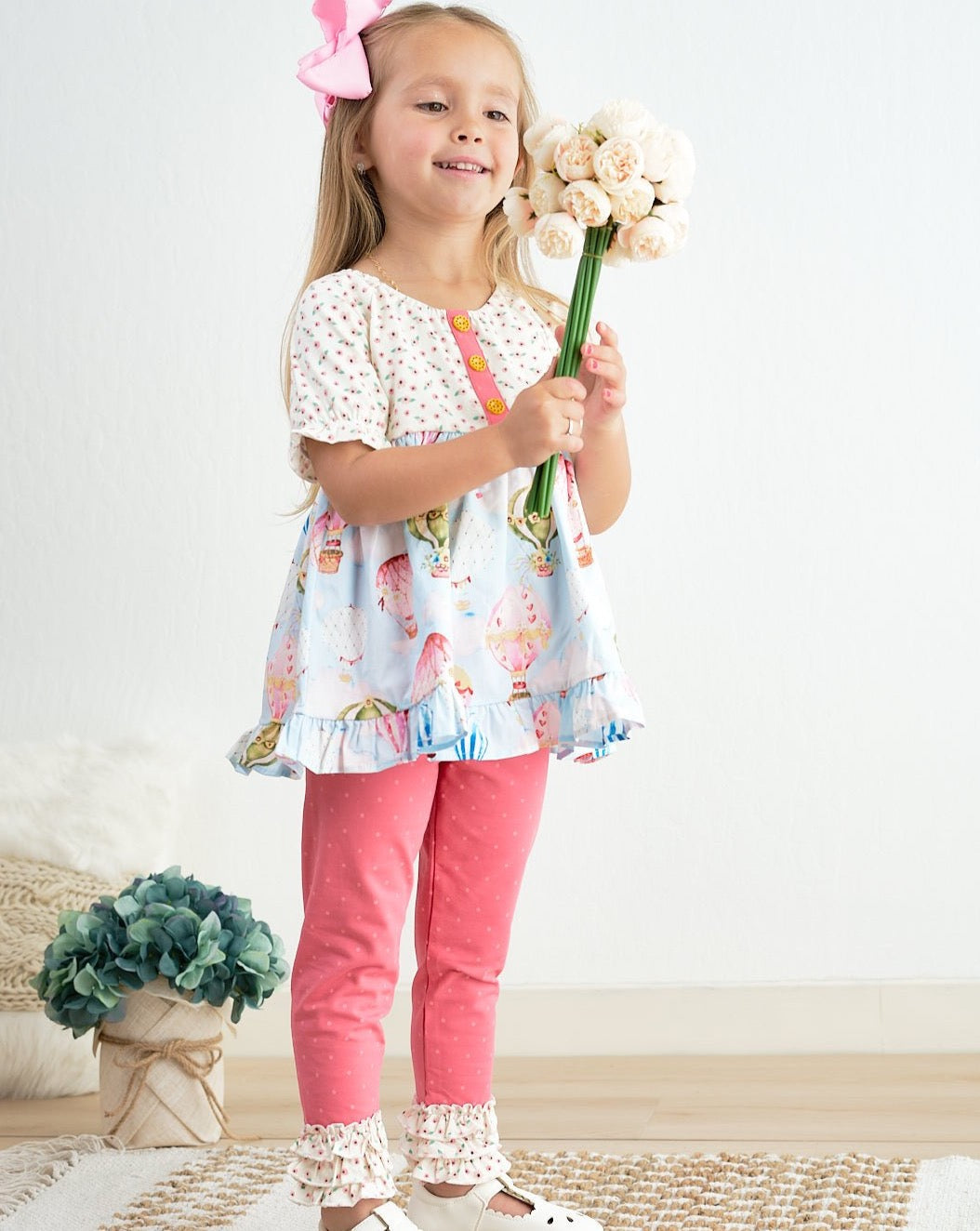 Amora Balloon Print Floral Ruffle Girl Set - Gibs+Grady