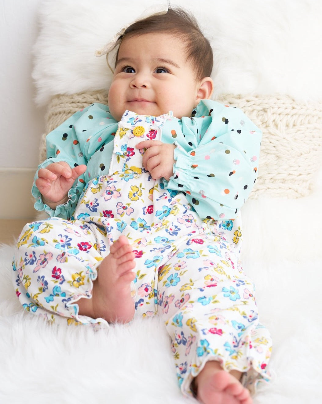 Amora Mint Floral Print Baby Girl Romper - Gibs+Grady