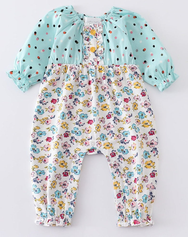 Amora Mint Floral Print Baby Girl Romper - Gibs+Grady