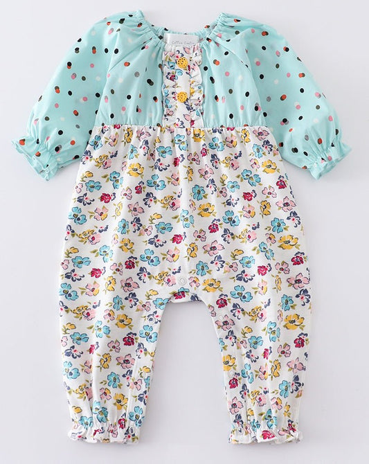 Amora Mint Floral Print Baby Girl Romper - Gibs+Grady