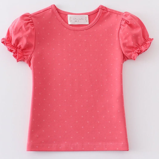 Amora Pink Polka Dot Puff Sleeve Girl Top - Gibs+Grady