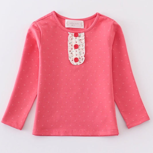 Amora Pink Polka Dot Ruffle Long Sleeve Girl Top - Gibs+Grady