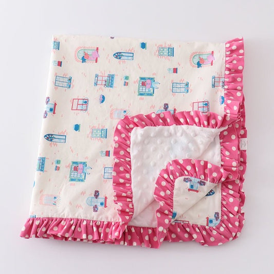 Amora Reading Print Ruffle Baby Minky Blanket - Gibs+Grady