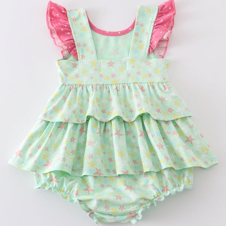 Amora Star Print Ruffle Girl Bubble - Gibs+Grady