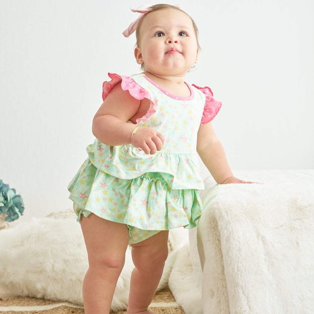 Amora Star Print Ruffle Girl Bubble - Gibs+Grady