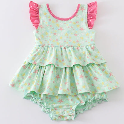 Amora Star Print Ruffle Girl Bubble - Gibs+Grady