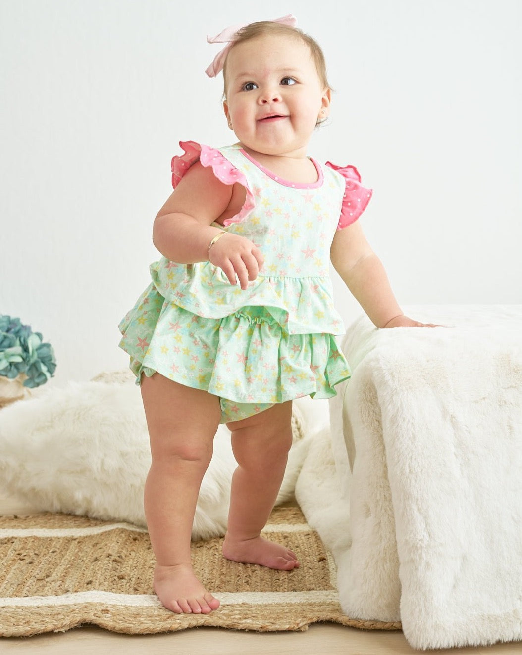 Amora Star Print Ruffle Girl Bubble - Gibs+Grady