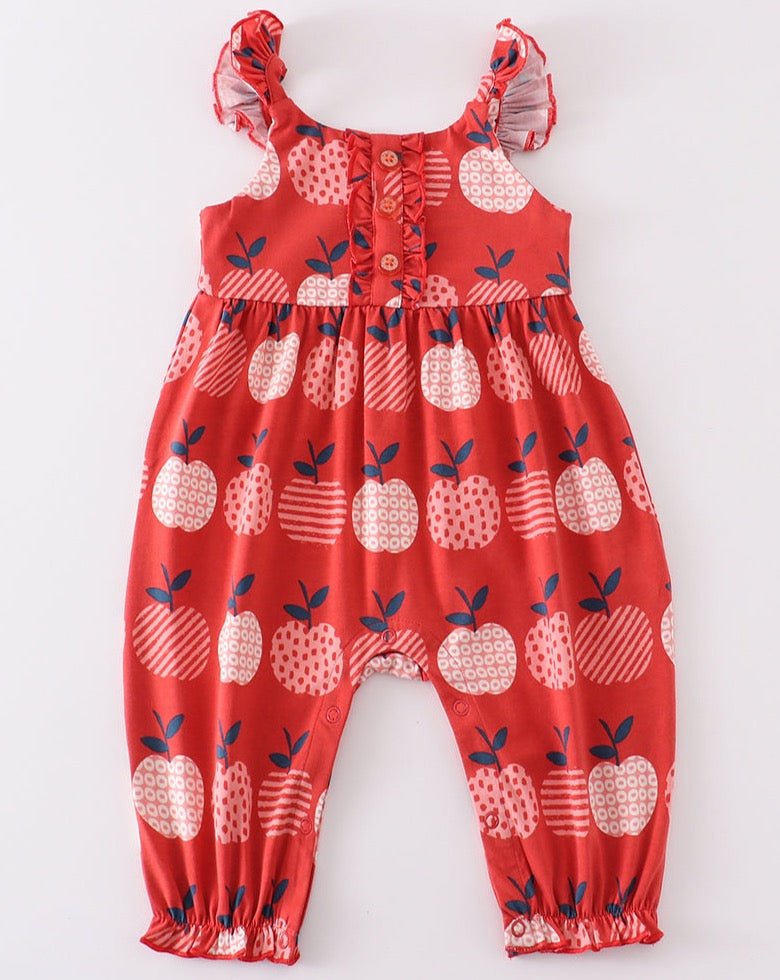 Apple Print Red Girl Romper - Gibs+Grady