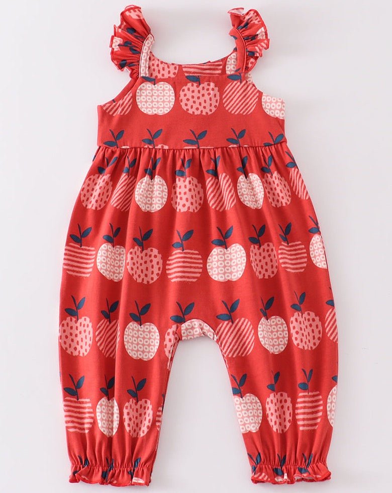 Apple Print Red Girl Romper - Gibs+Grady