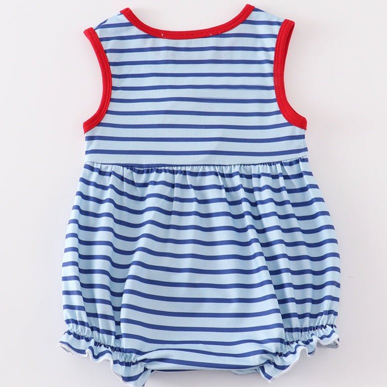 Back to School Embroidered Blue Stripe Girl Bubble - Gibs+Grady