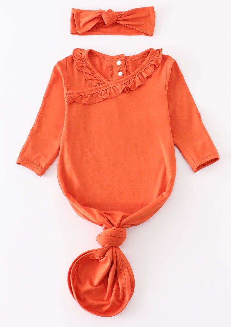 Bamboo Ruffle Baby Gown - Orange - Gibs+Grady