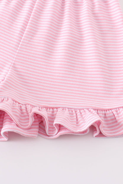 Basic Ruffle Shorts - Pink White Striped - Gibs+Grady