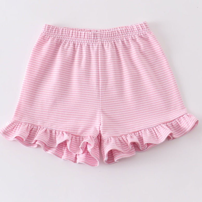 Basic Ruffle Shorts - Pink White Striped - Gibs+Grady