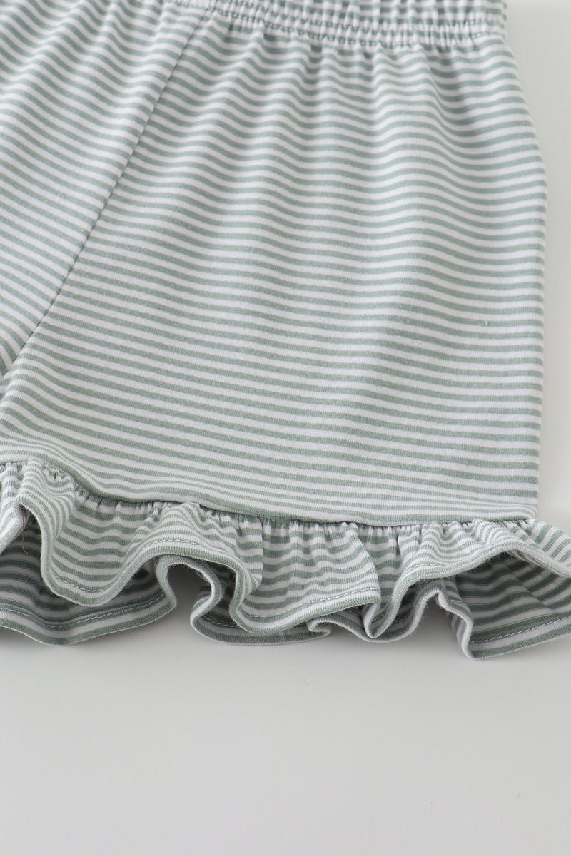 Basic Ruffle Shorts - Sage White Striped - Gibs+Grady