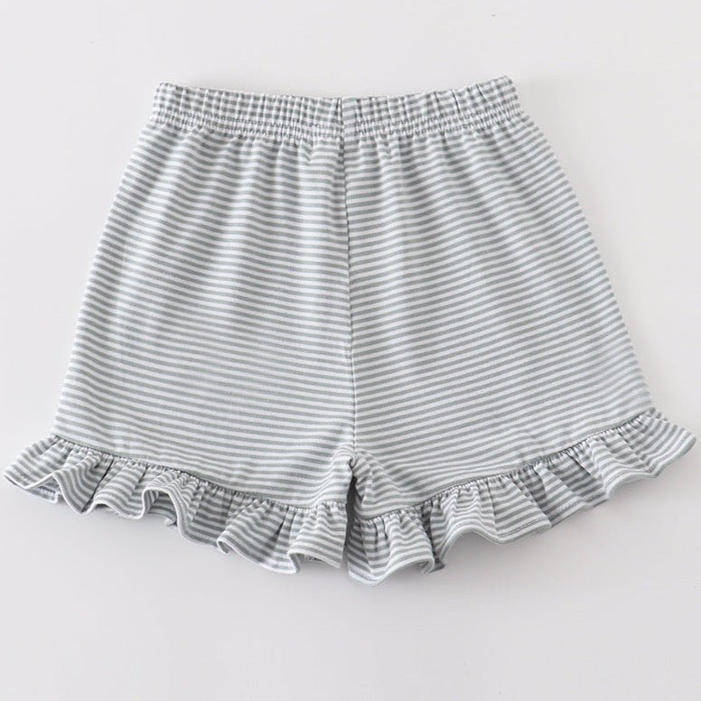 Basic Ruffle Shorts - Sage White Striped - Gibs+Grady