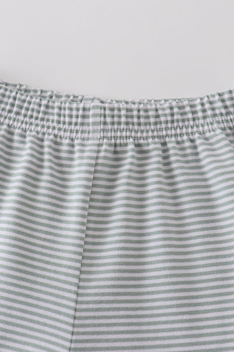 Basic Ruffle Shorts - Sage White Striped - Gibs+Grady