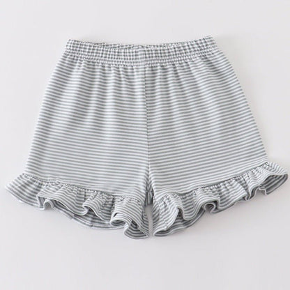 Basic Ruffle Shorts - Sage White Striped - Gibs+Grady