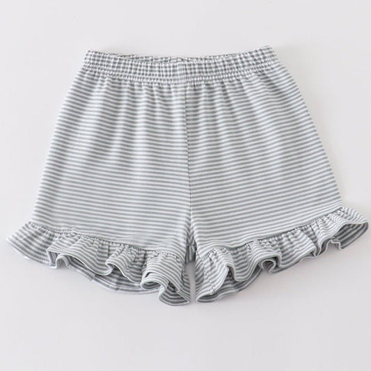 Basic Ruffle Shorts - Sage White Striped - Gibs+Grady