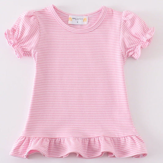 Basic Ruffle Top - Pink White Striped - Gibs+Grady