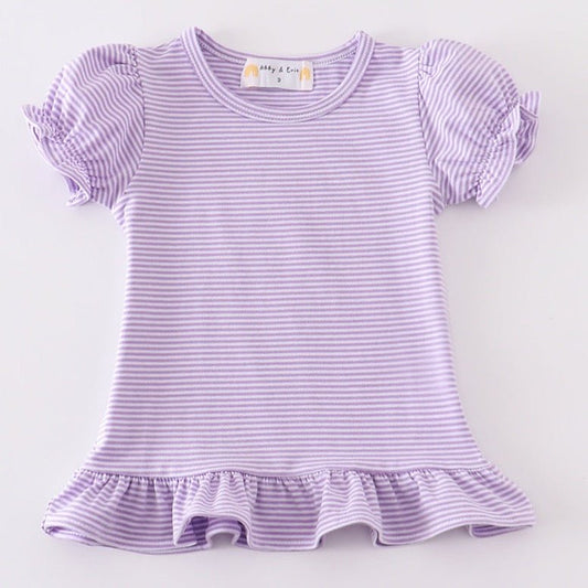 Basic Ruffle Top - Purple White Striped - Gibs+Grady